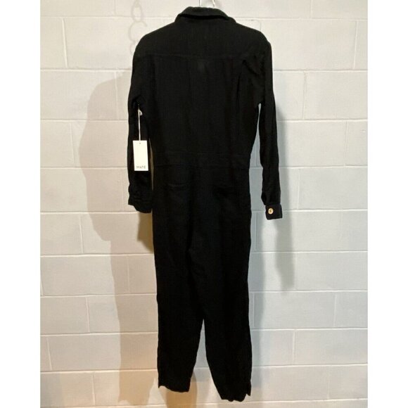 Mate The Label Women's Linen LS Jumpsuit SMALL Black Cropped Organic Pockets - Picture 9 of 10